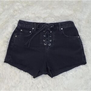 Anthropologie Black High Waist Lace-Up Shorts